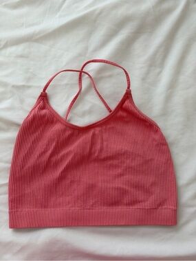 Colsie Ribbed Coral-Pink Strappy Bandeau Bralette